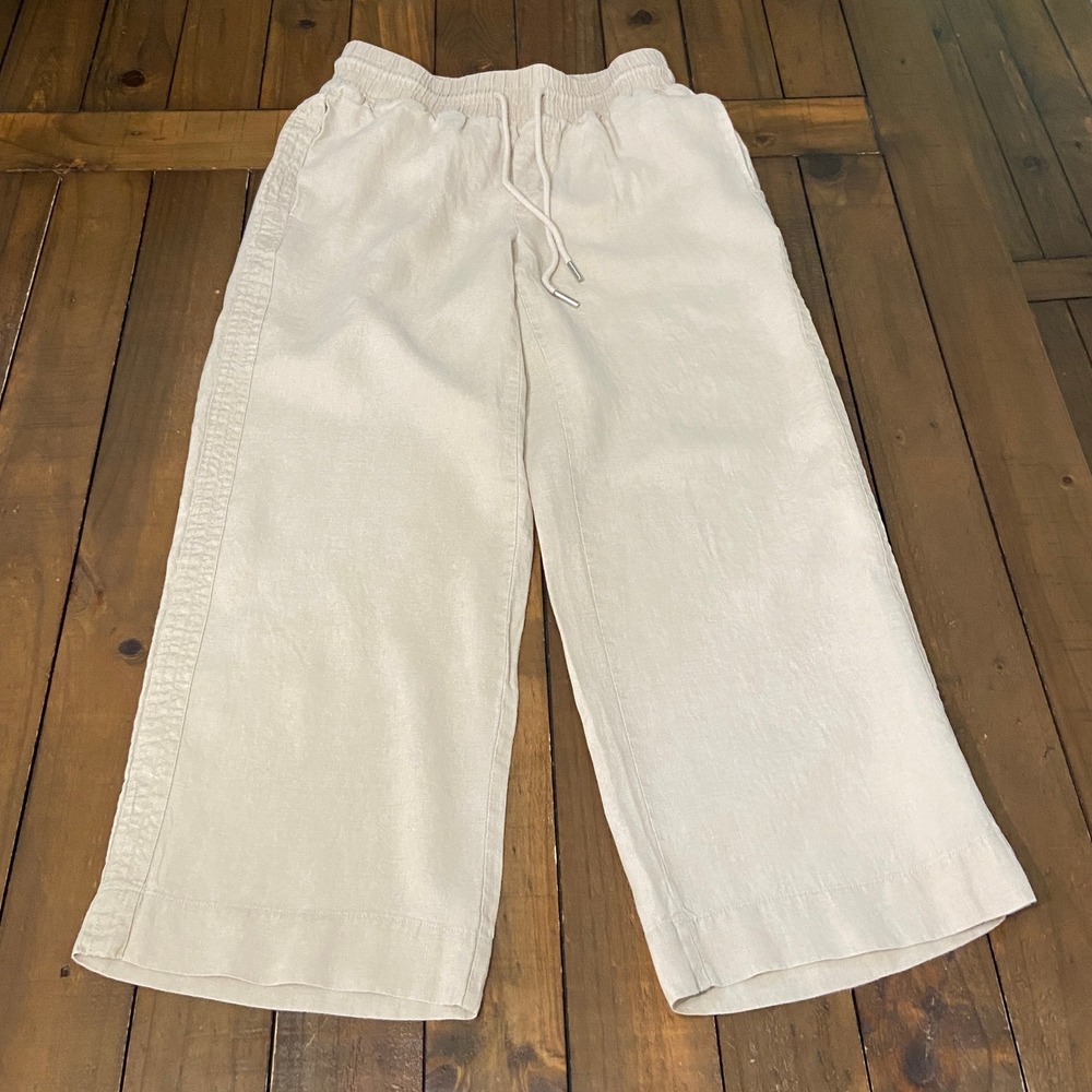 Quince 100% European Linen Wide Leg Pants Sand Beige Elastic Waist Small